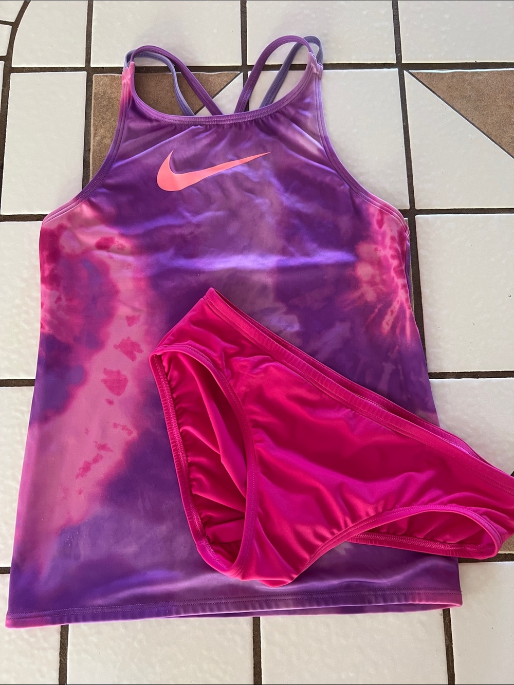 Nike Purple and Hot Pink Tie-Dye Tankini Swim Set